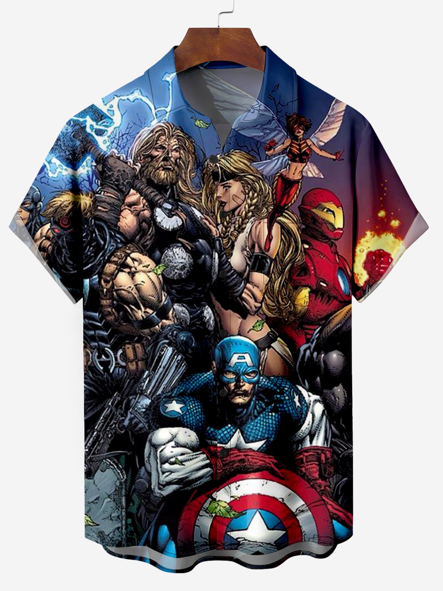 Retro Classic Strong Heros Pattern Chest Pocket Shirt