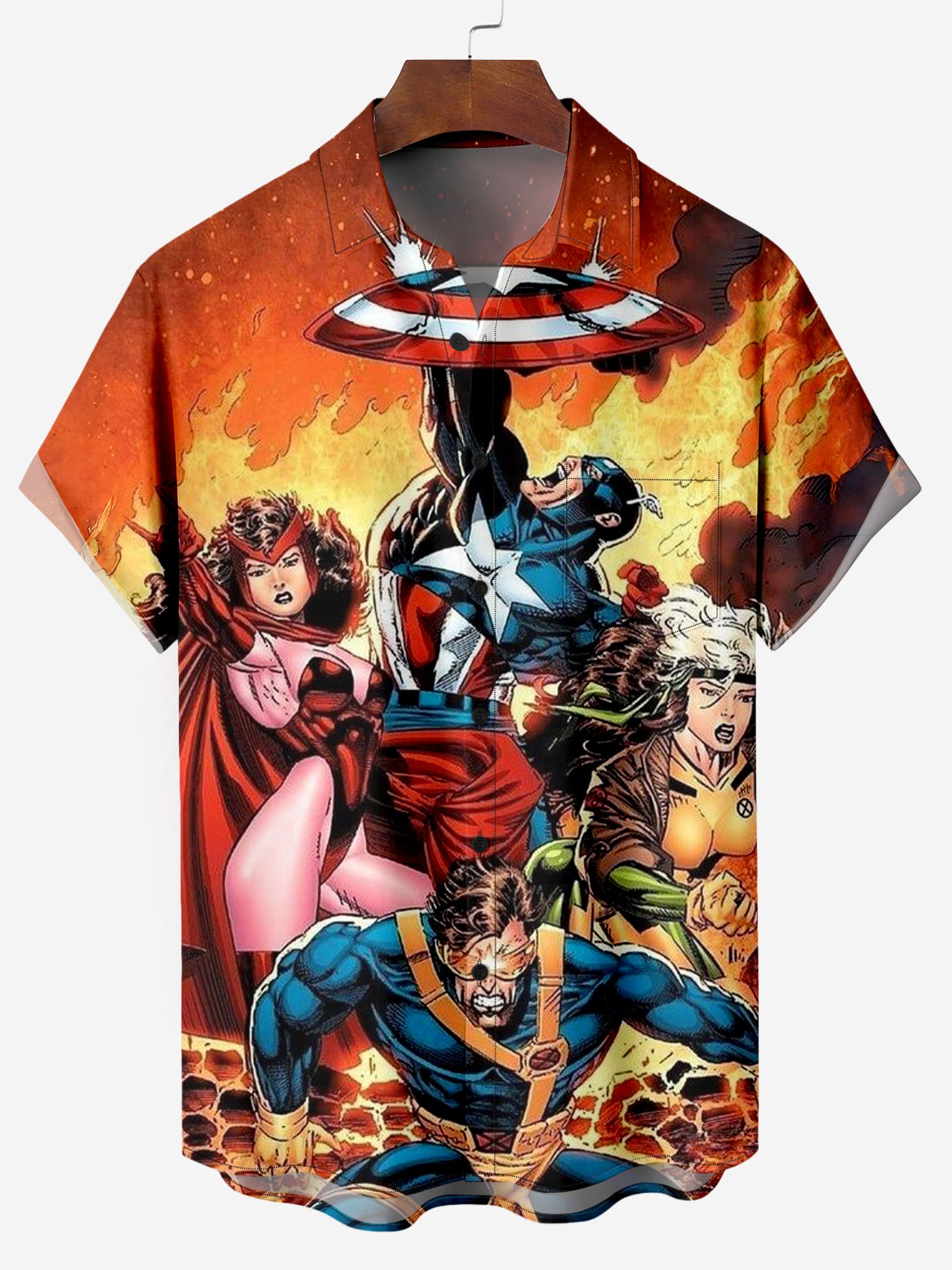 Superheros Defending Chest Pocket Shirt