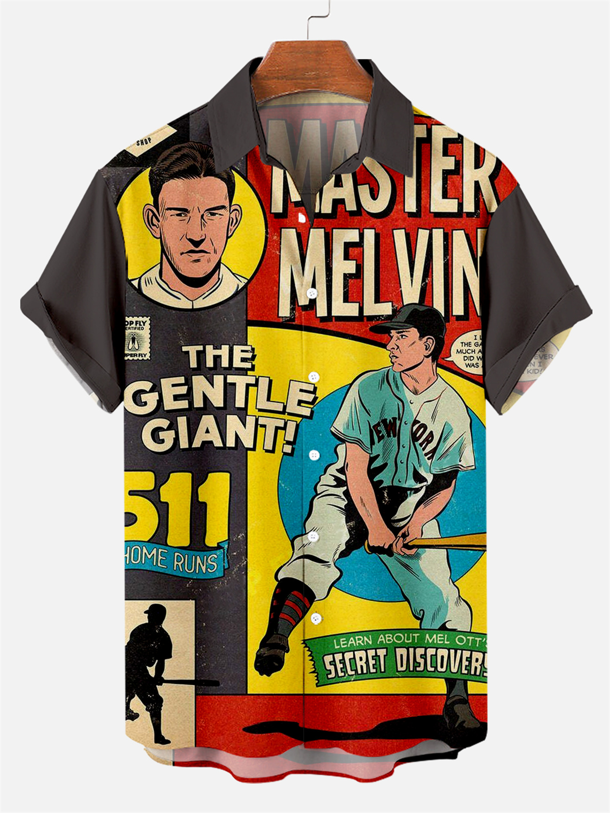 Men's 70s-80s Nostalgic Baseball Pattern Short Sleeve Shirt 07