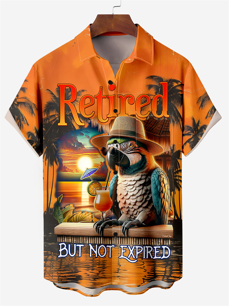 Coconut Tree Parrot On Sunset Beach Chest Pocket Shirt