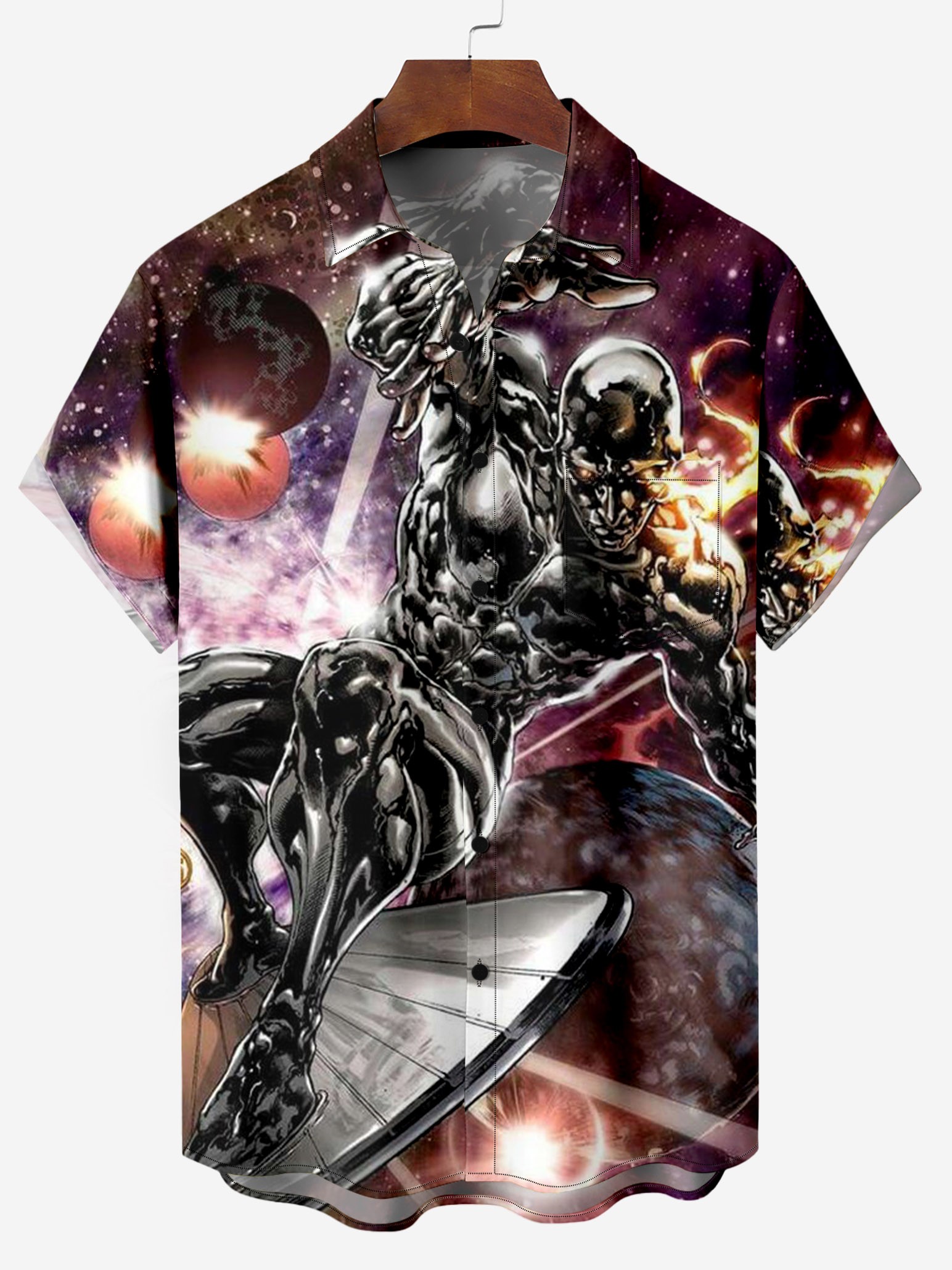 American Hero Galaxy Surfer Vintage Print Chest Pocket Shirt