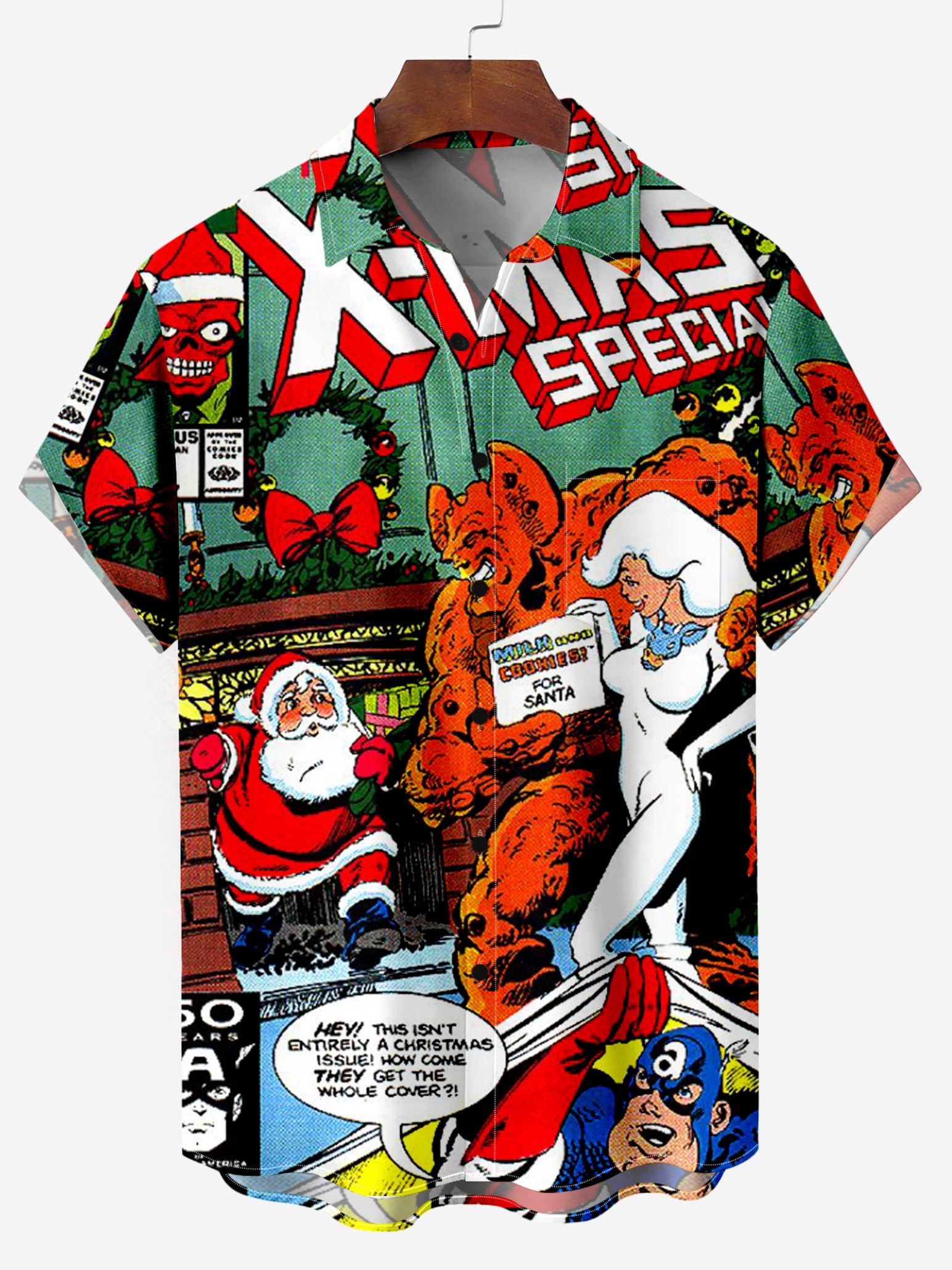 Christmas Retro Hero Collection Comic Poster Short Sleeve Shirt