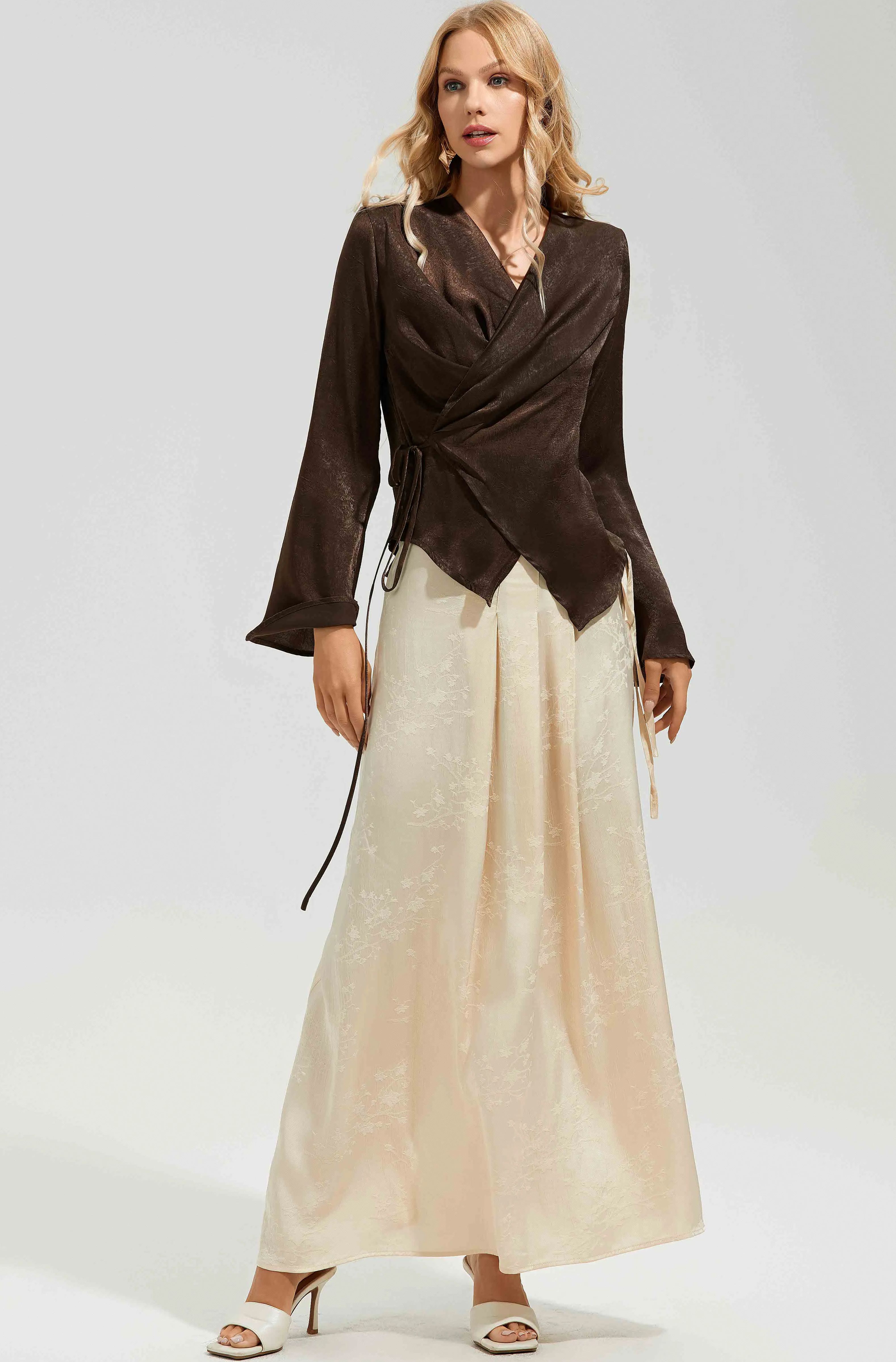 GUADA DRESS Crop Ruffle Top and High Waist Shirred Maxi Skirt (Olive Linen)