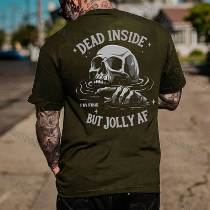 DEAD INSIDE BUT JOLLY AF Drowning Skeleton Print Men's T-Shirt