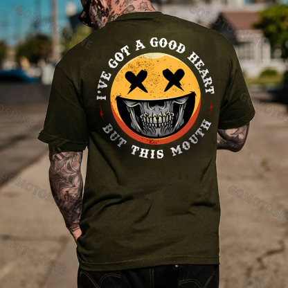 I'VE GOT A GOOD HEART BUT THIS MOUSE Skull&Evil Emoji Print Men's T-Shirt