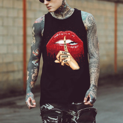 SHUT THE FUCK UP Sexy Lips Keeping Silent Print Men's Vest