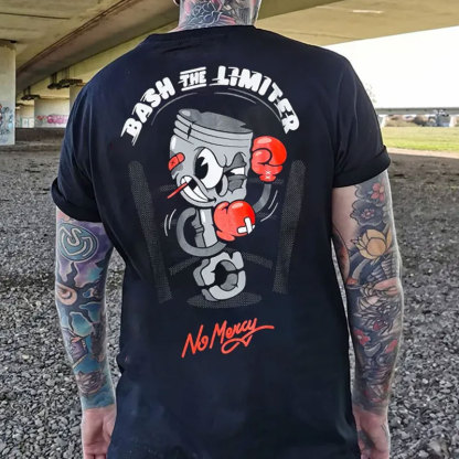 BASH THE LIMITER No Mercy Fighting Tool Man Graphic Black Print T-shirt