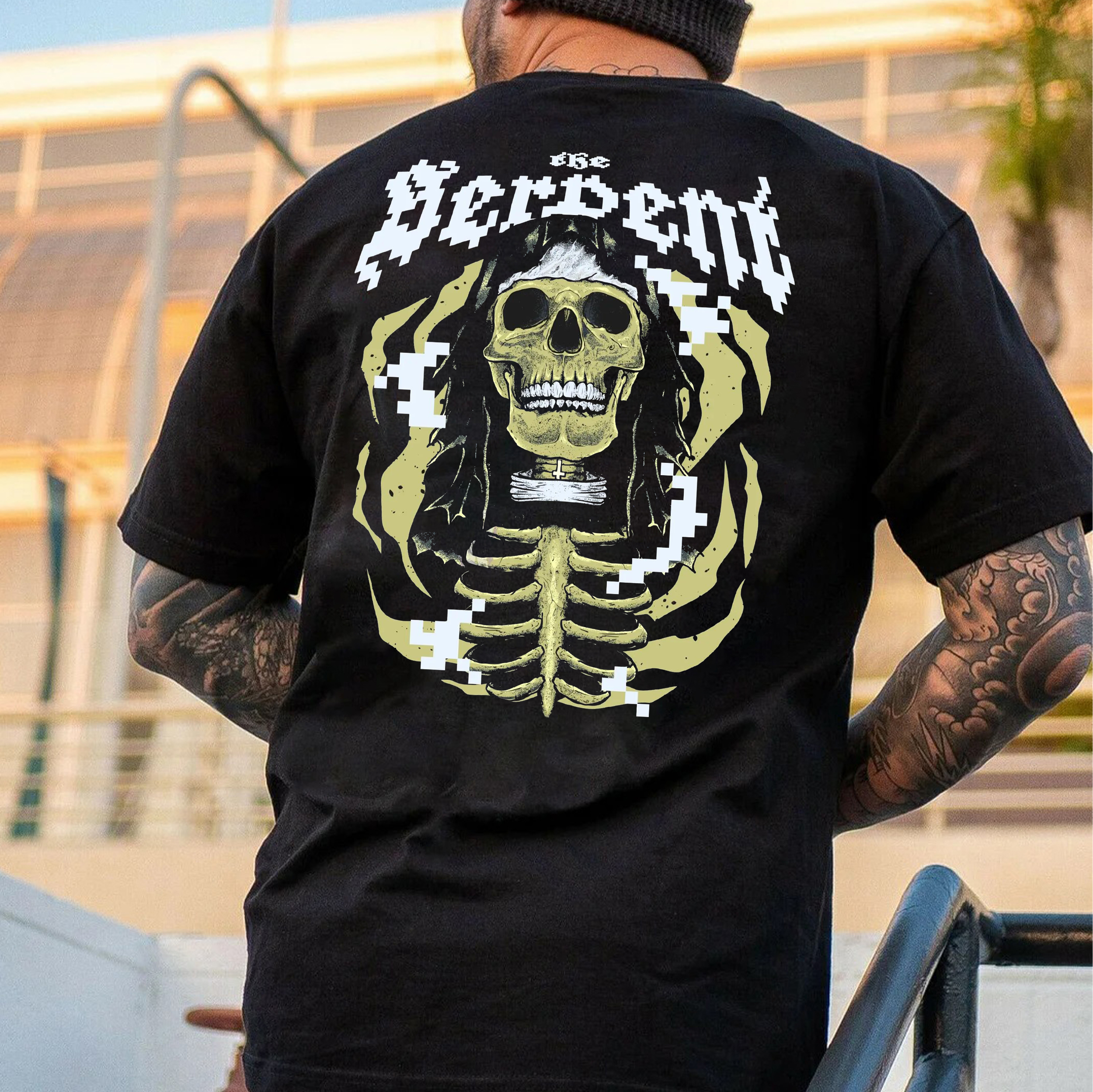 BECPENK Nun Skeleton Print Men's T-shirt