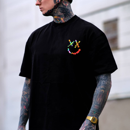 Iridescent Evil Smile Emoji Print Men's T-shirt