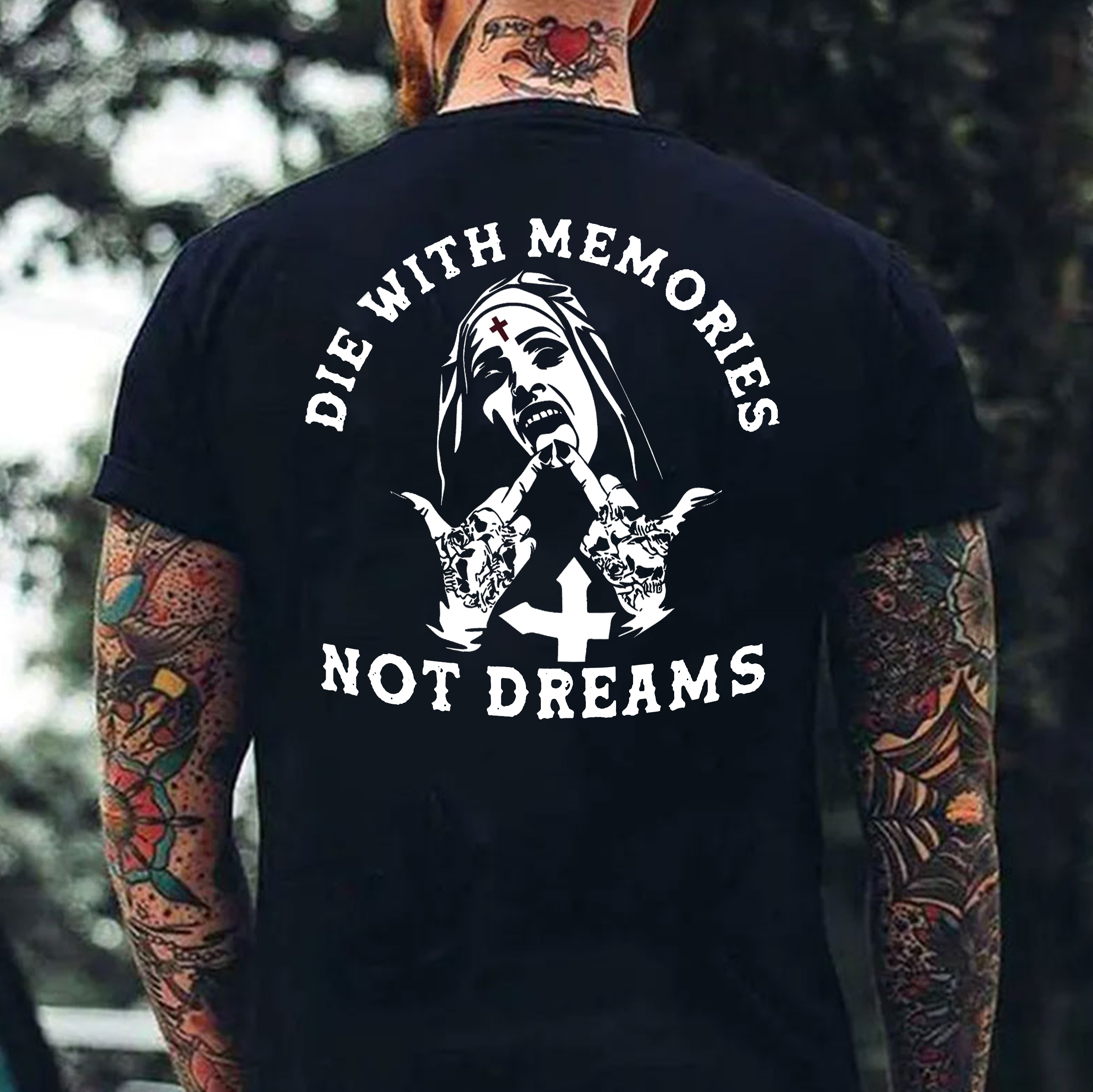 DIE WITH MEMORIES NOT DREAMS Defiant Nun Print Men's T-shirt