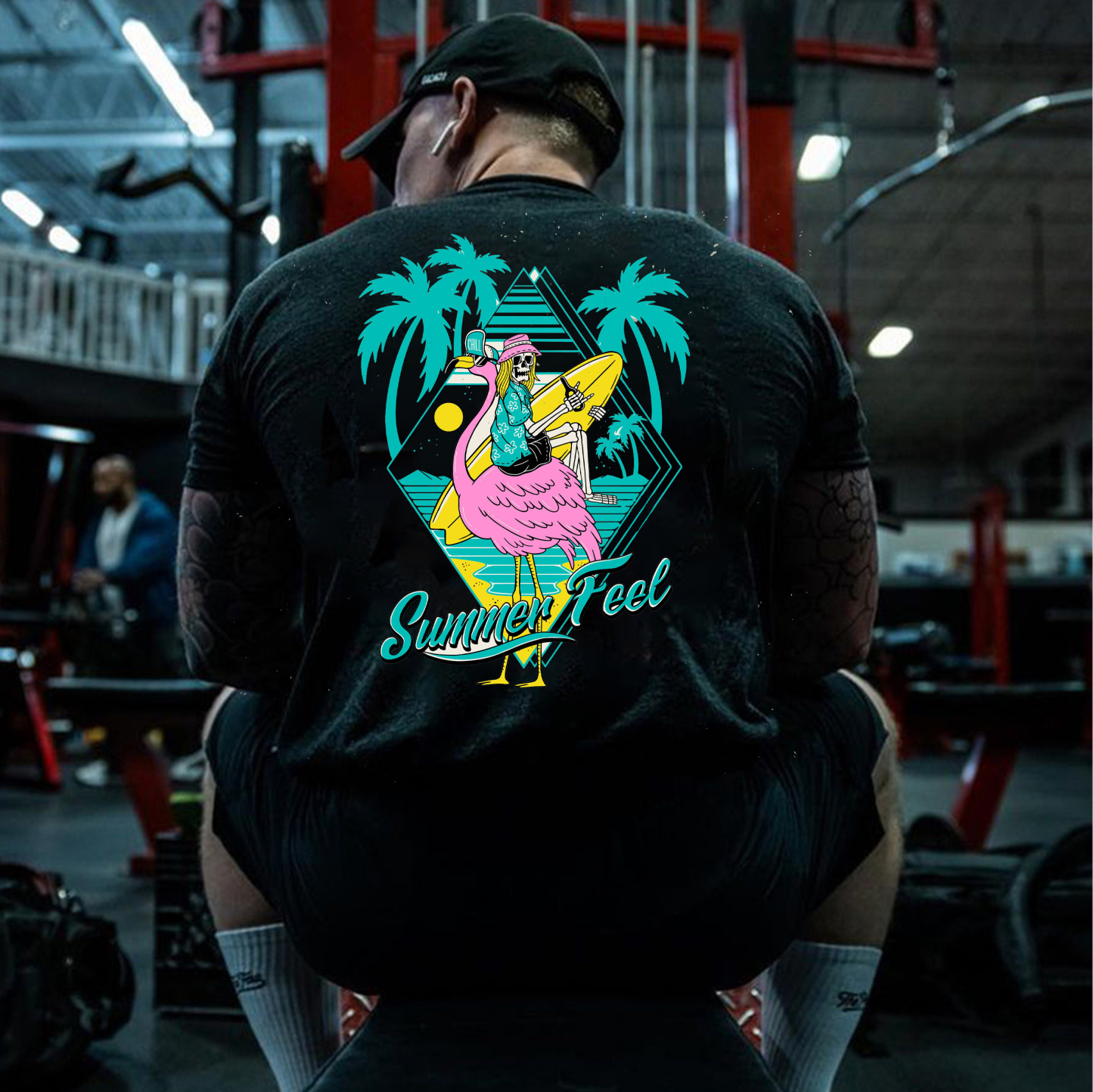 SUMMER FEEL Skeleton Flamingo Black Print T-shirt