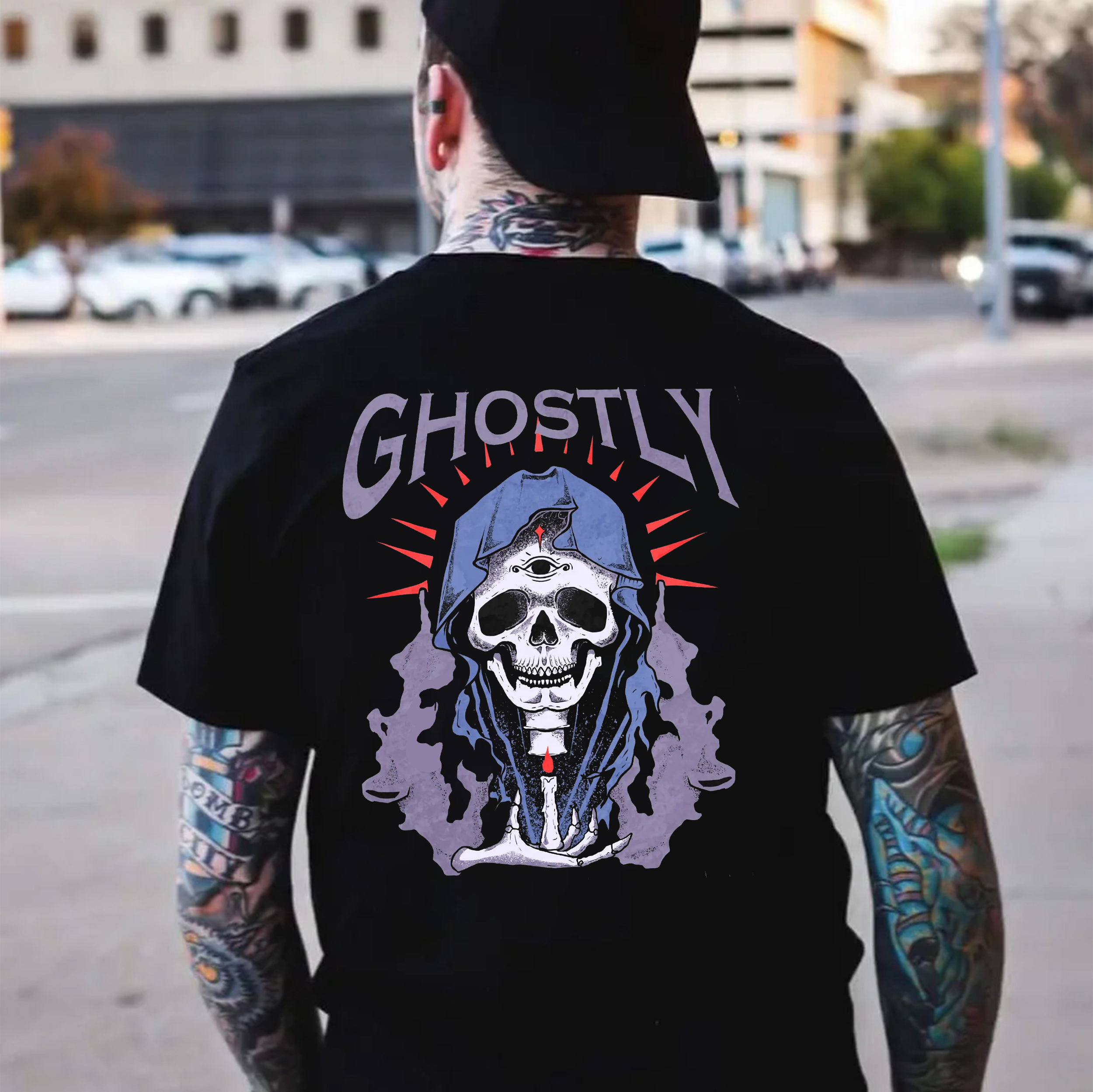 GHOSTLY Nun Skeleton Print Men's T-shirt