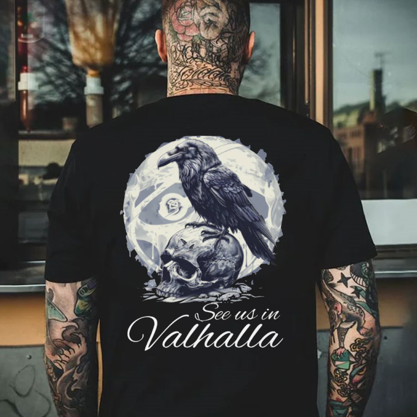 SEE US IN VALHALLA Crow&Skull Print Men's T-Shirt
