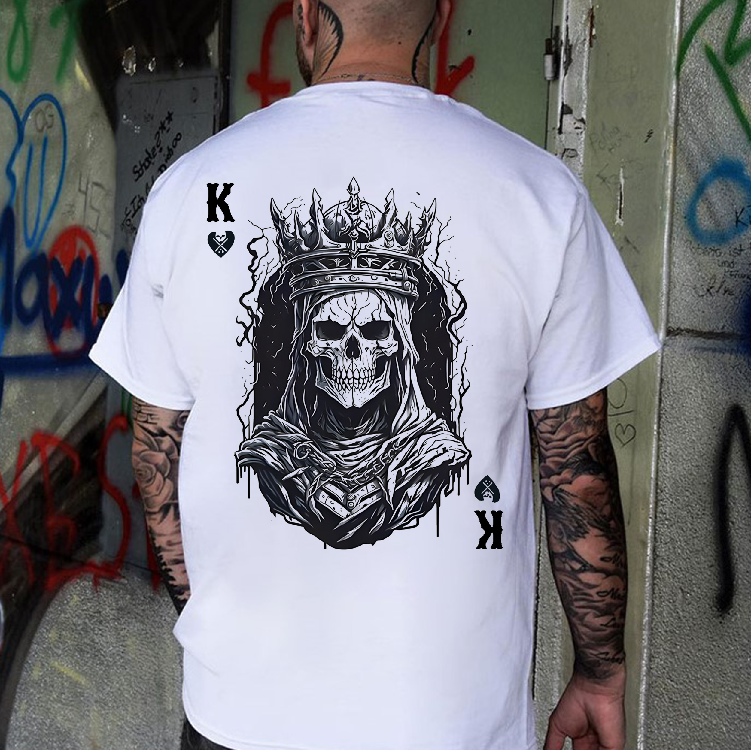 Poker K Skeleton King Print Men's T-Shirt