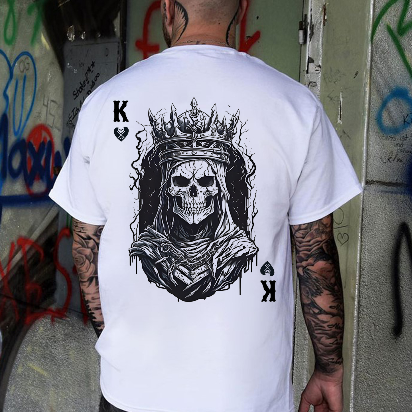 Poker K Skeleton King Print Men's T-Shirt