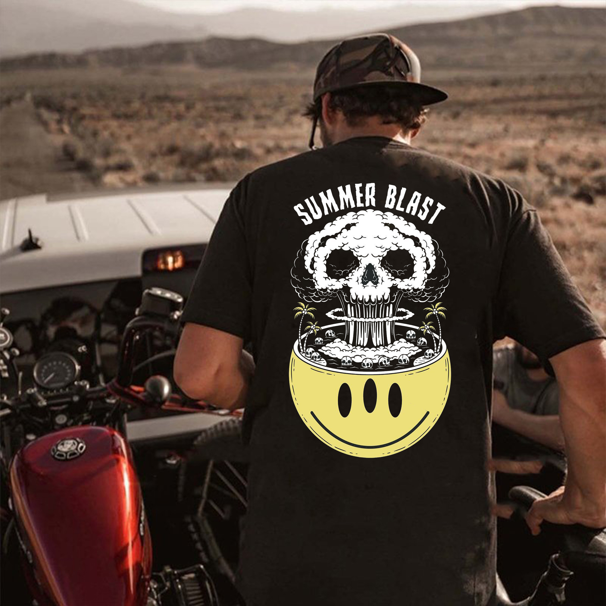 SUMMER BLAST Skull Emoji Black Print T-shirt