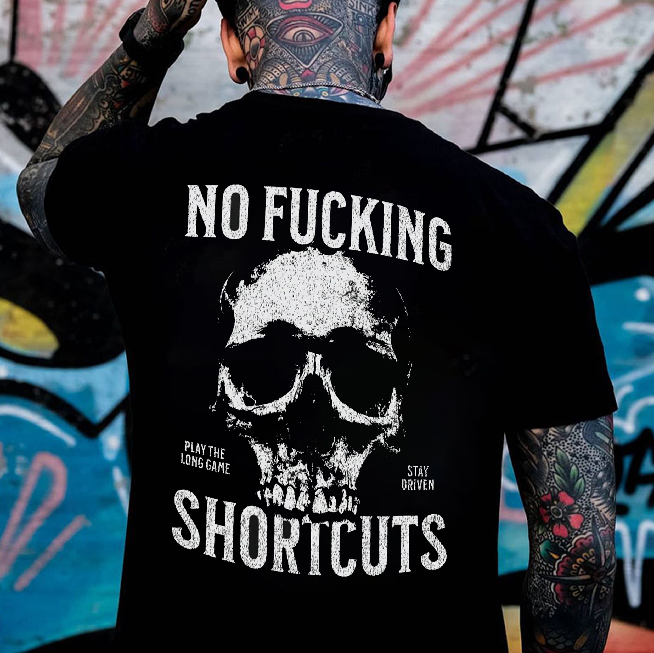 NO FUCKING SHORTCUTS Skull Print Men's T-Shirt