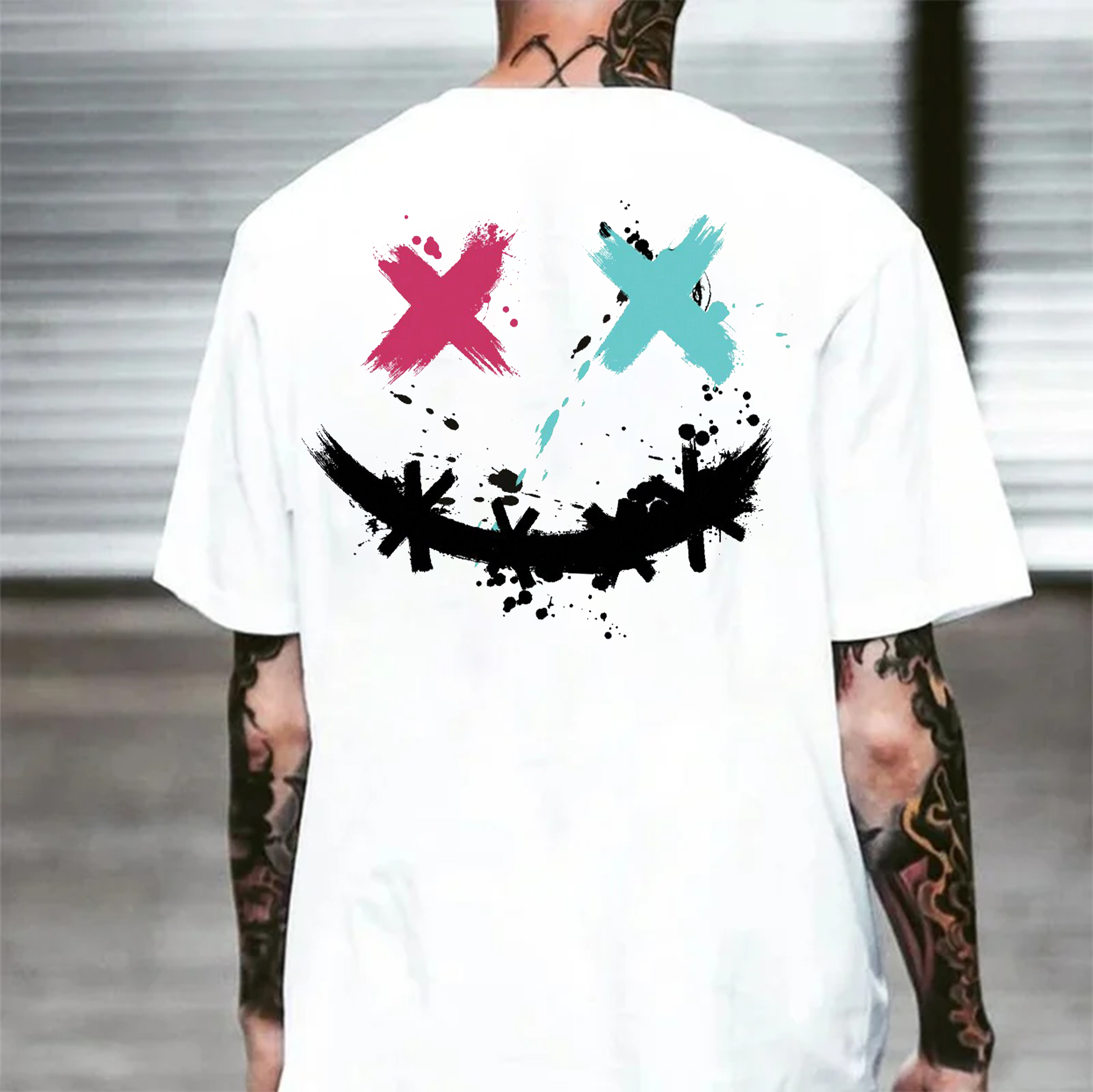 Evil Emoji Graffiti Print Men's T-shirt