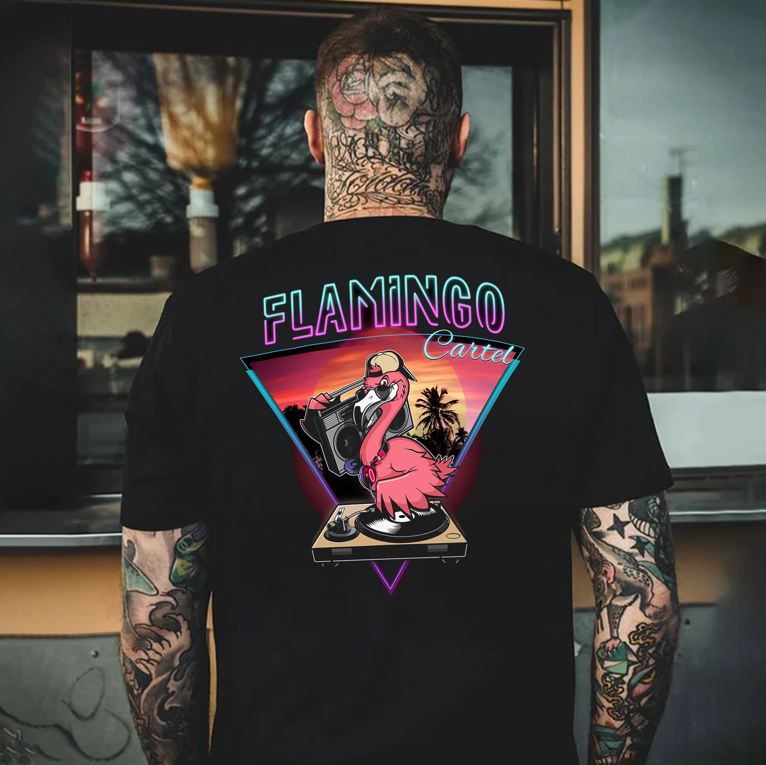 DJ FLAMINGO Black Print T-shirt