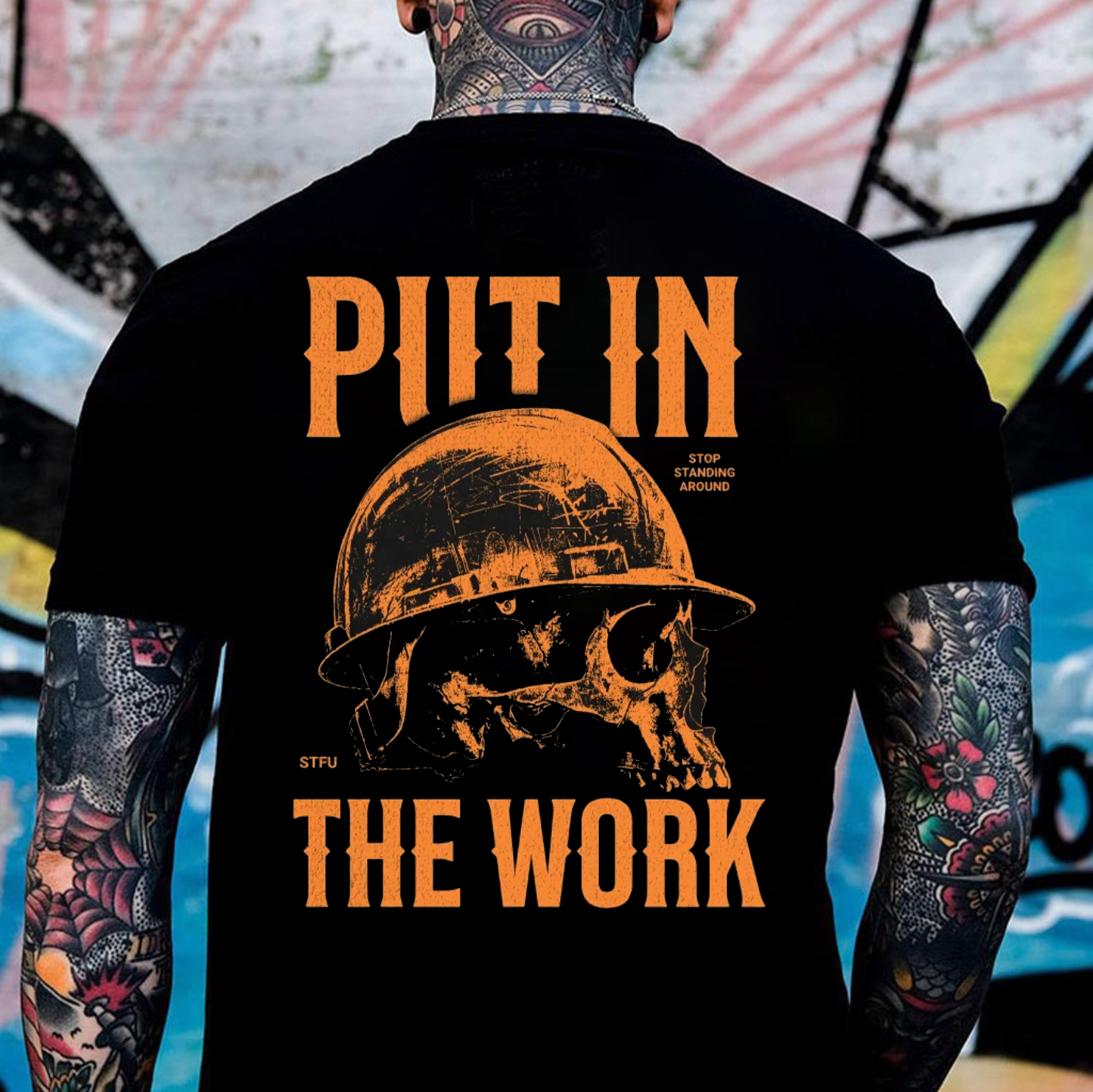 PUT IN THE WORK Helmet Skull Print Men's T-Shirt