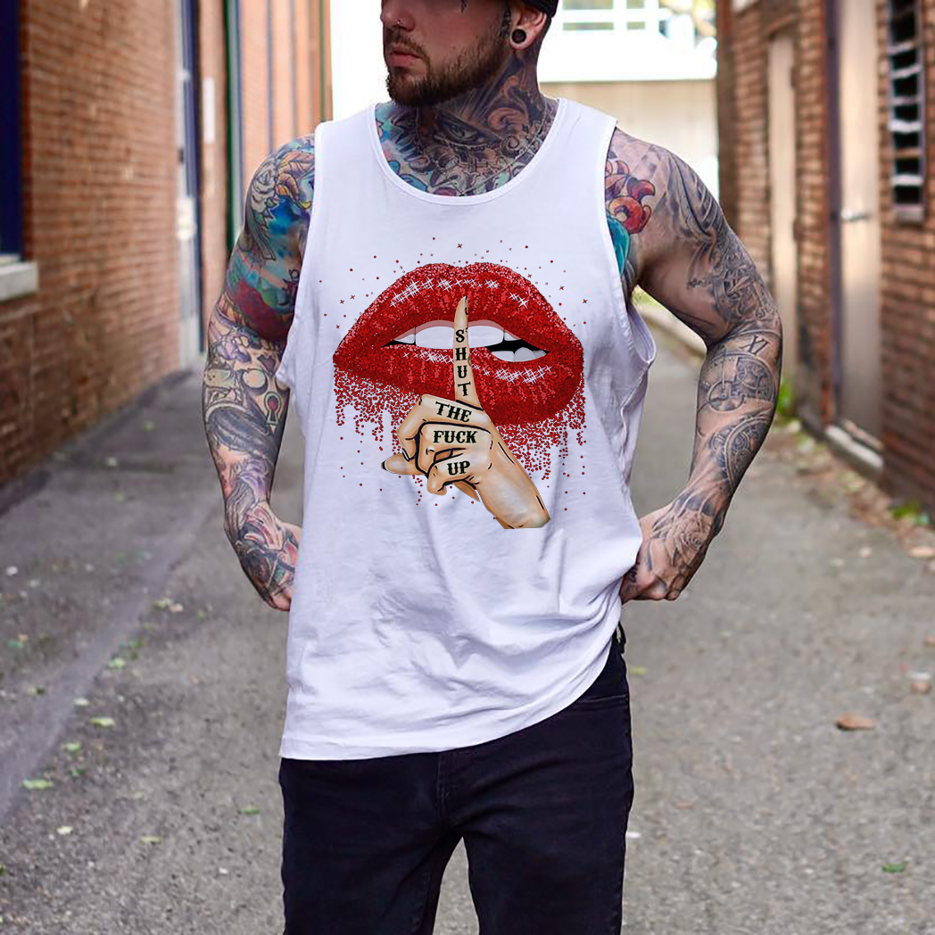 SHUT THE FUCK UP Sexy Lips Keeping Silent Print Men's Vest