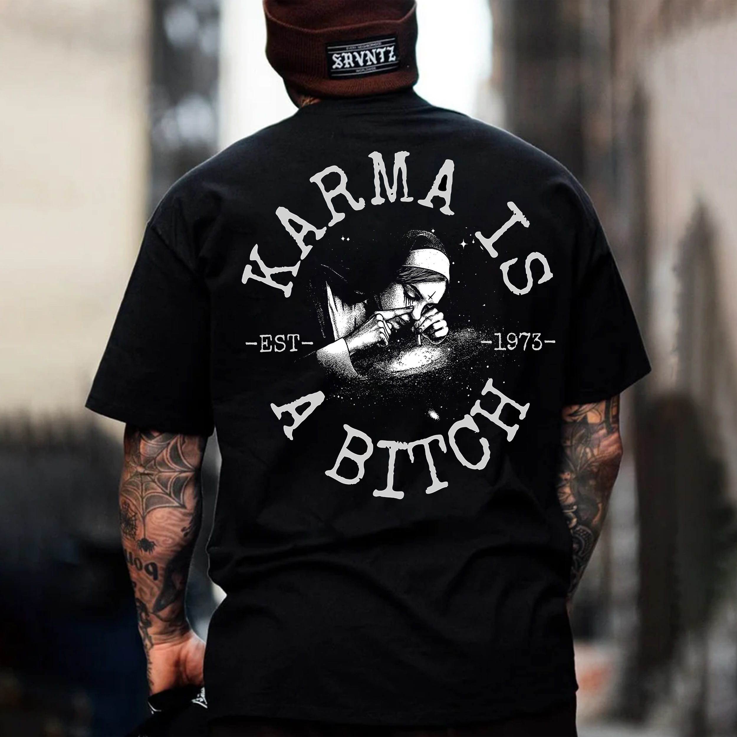 KARMA IS A BITCH Smoking Nun Print Men's T-Shirt