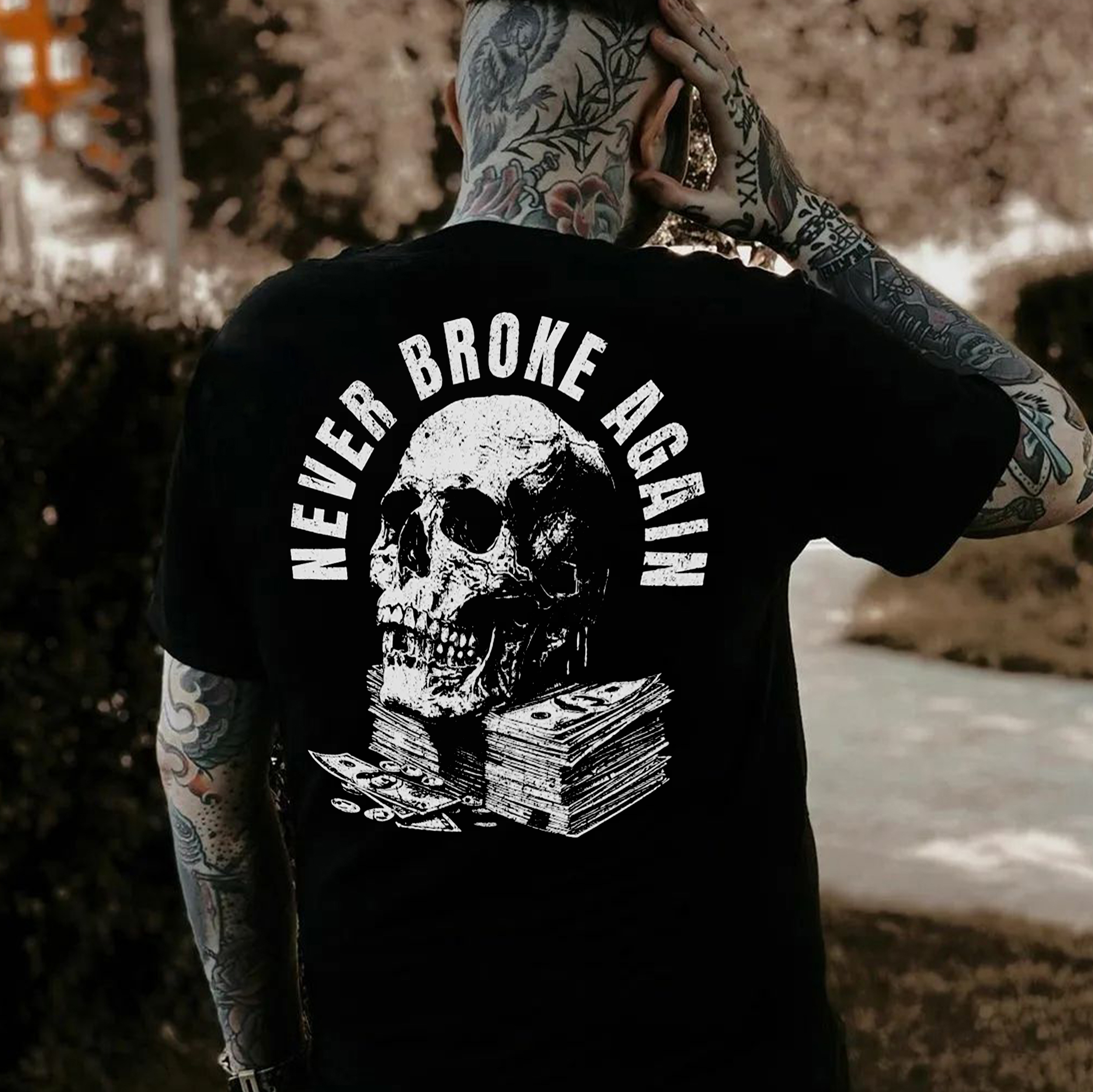 NEVER BROKE AGAIN Skull&Money Print Men's T-shirt