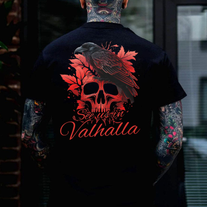 SEE US IN VALHALLA Crow&Skull Print Men's T-Shirt