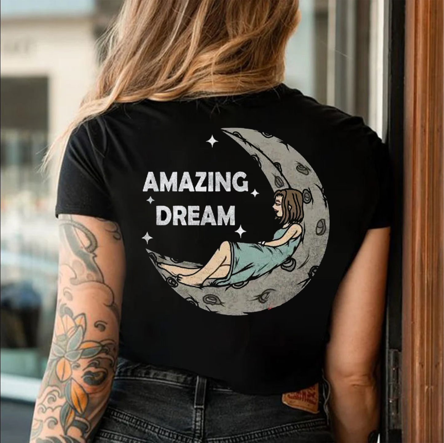 AMAZING DREAM Moon Lady Print Women's T-shirt