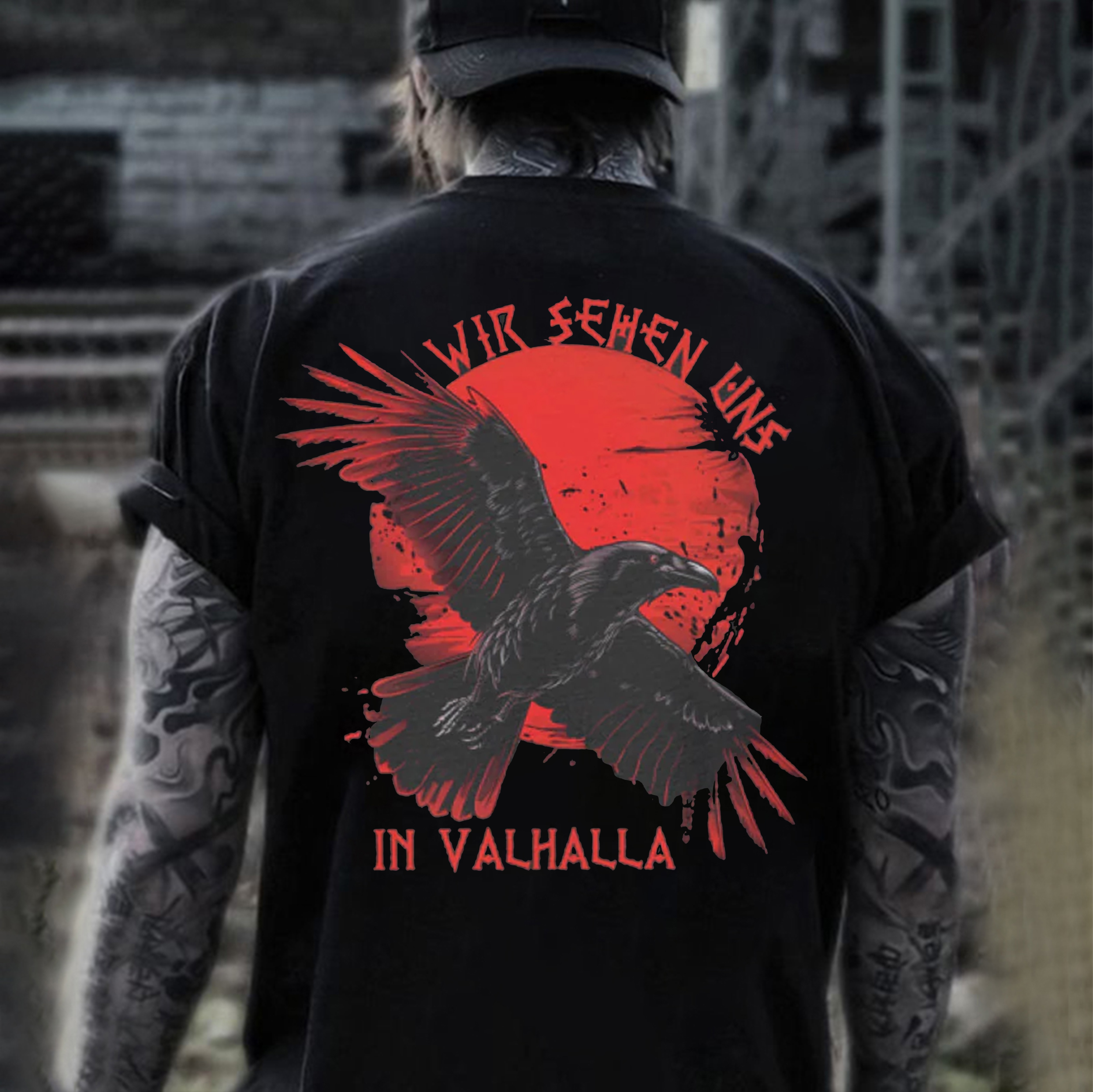 WIR SEHEN UNS IN VALHALLA Crow Print Men's T-Shirt