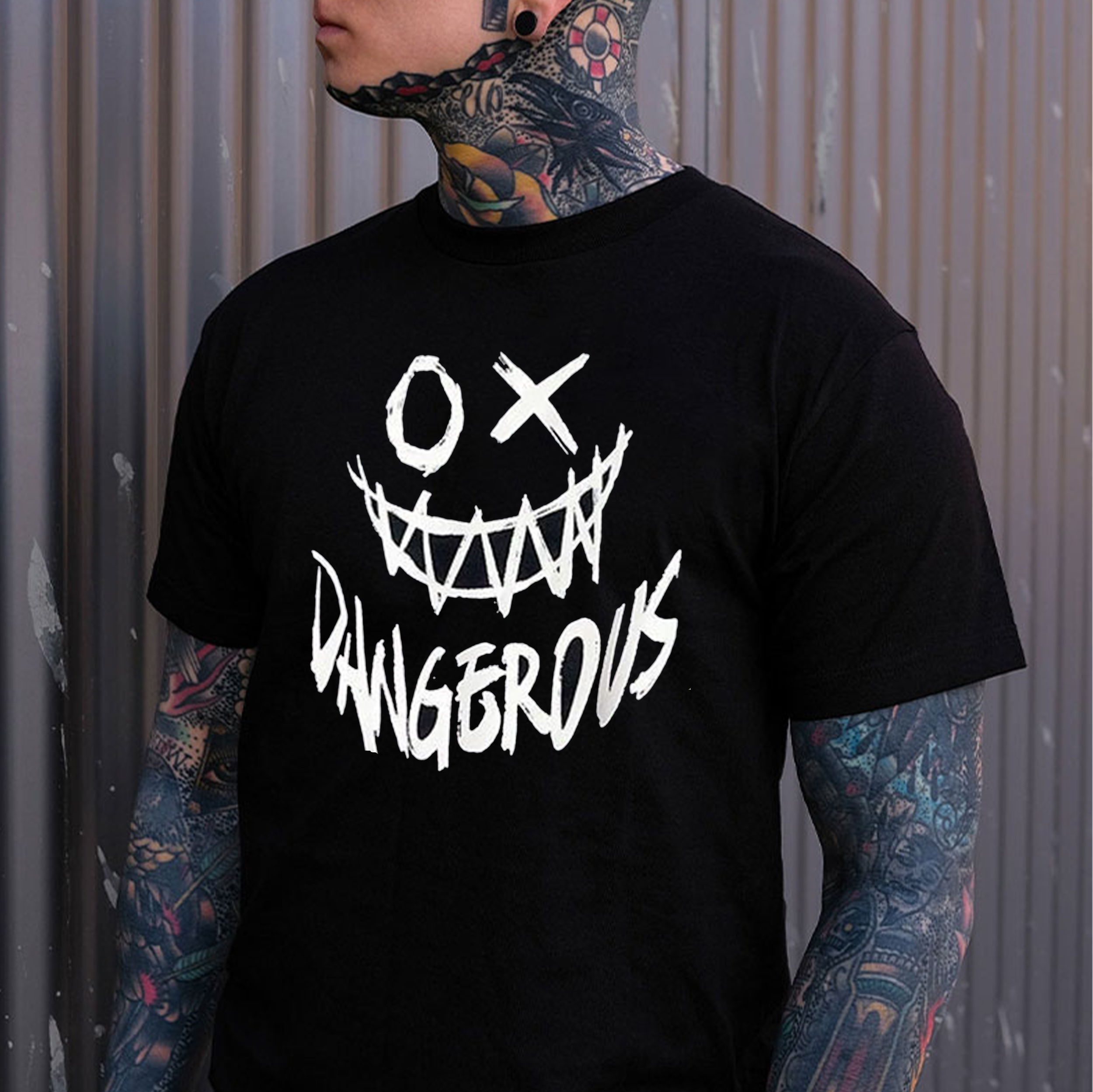 DANGEROUS Evil Smile Emoji Print Men's T-shirt