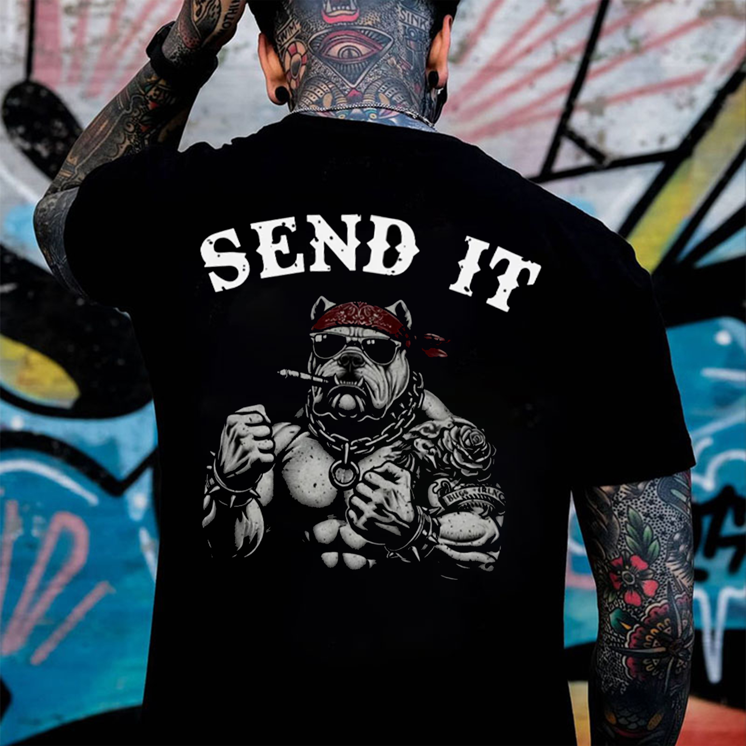 SEND IT Vicious Dog Print Men's T-shirt