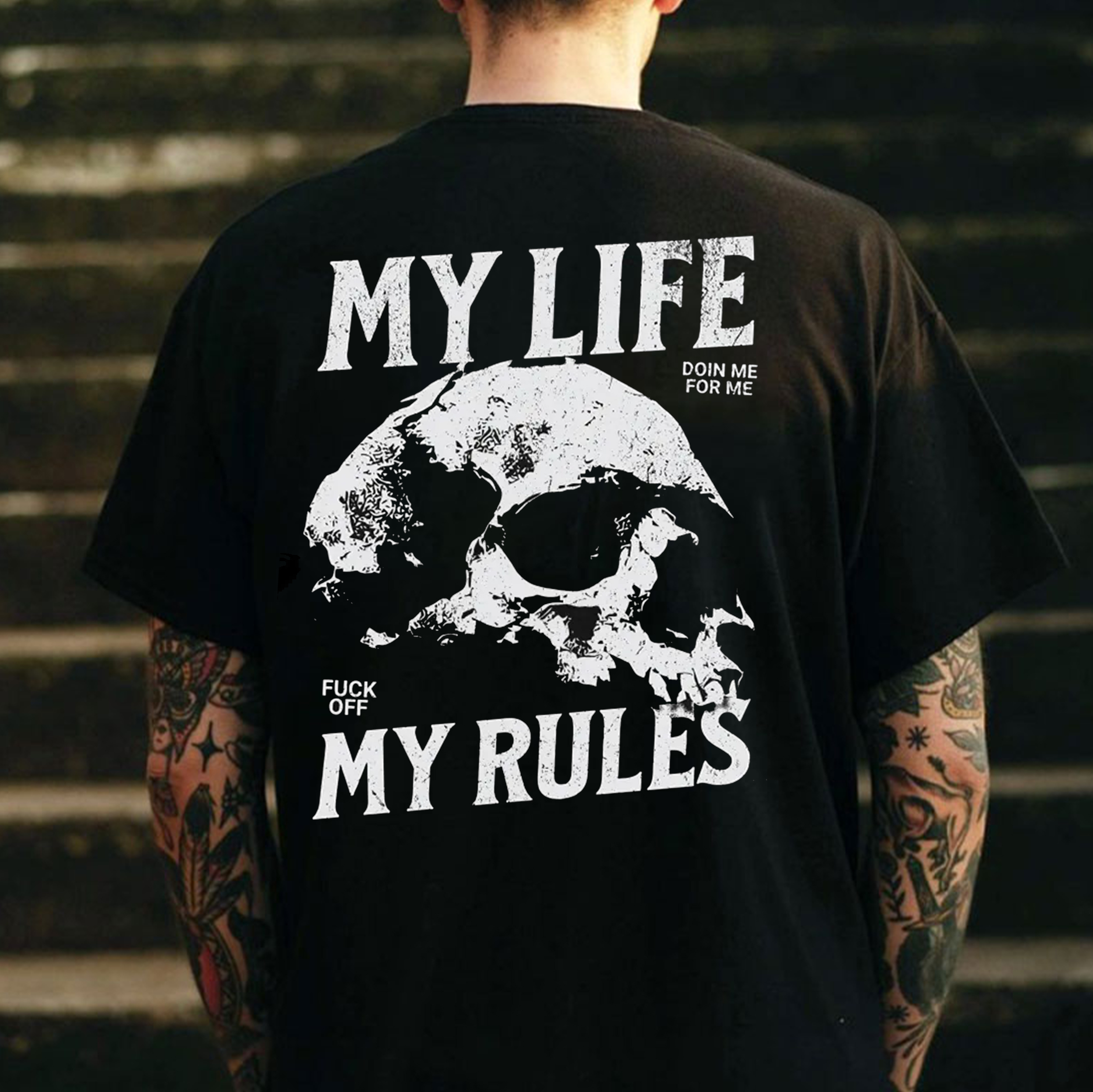 MY LIFE MY RULES Skull Print Men's T-Shirt