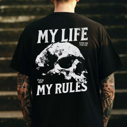 MY LIFE MY RULES Skull Print Men's T-Shirt
