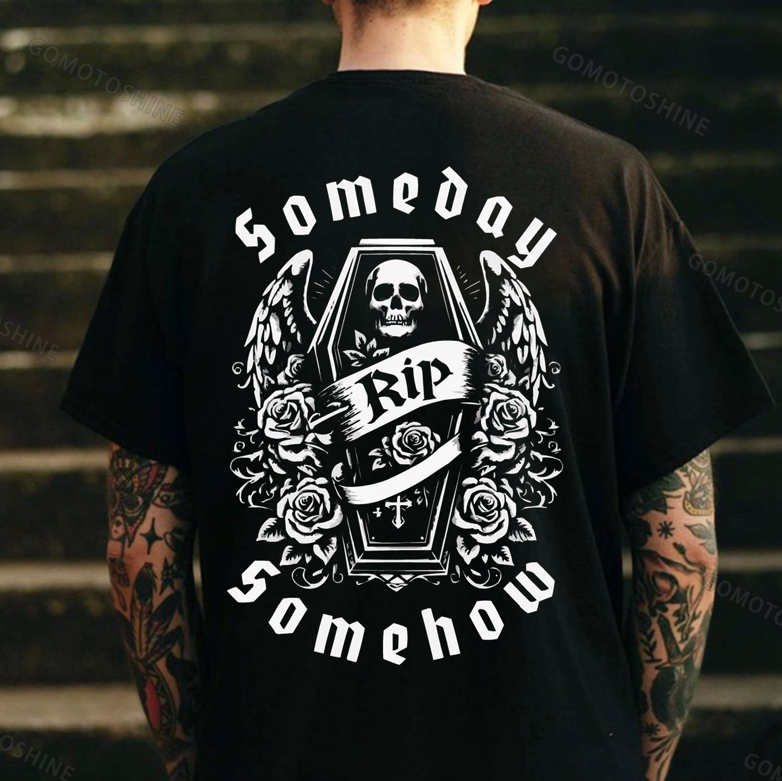 SOMEDAY SOMEHOW RIP Skeleton&Coffin Skeleton Nun Print Men's TShirt