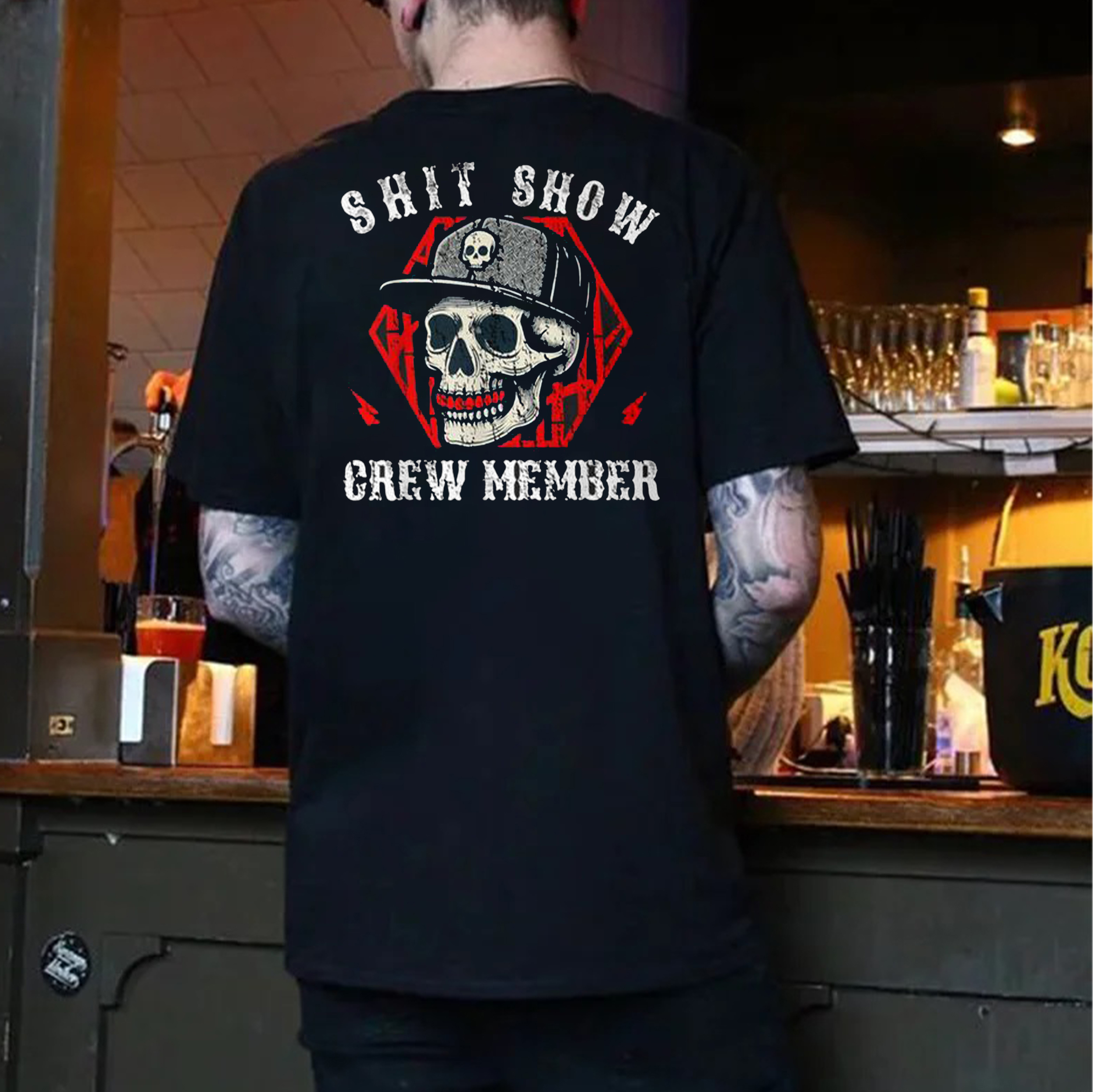 SHIT SHOW CREW MEMBER Hat Skull Black Print T-Shirt
