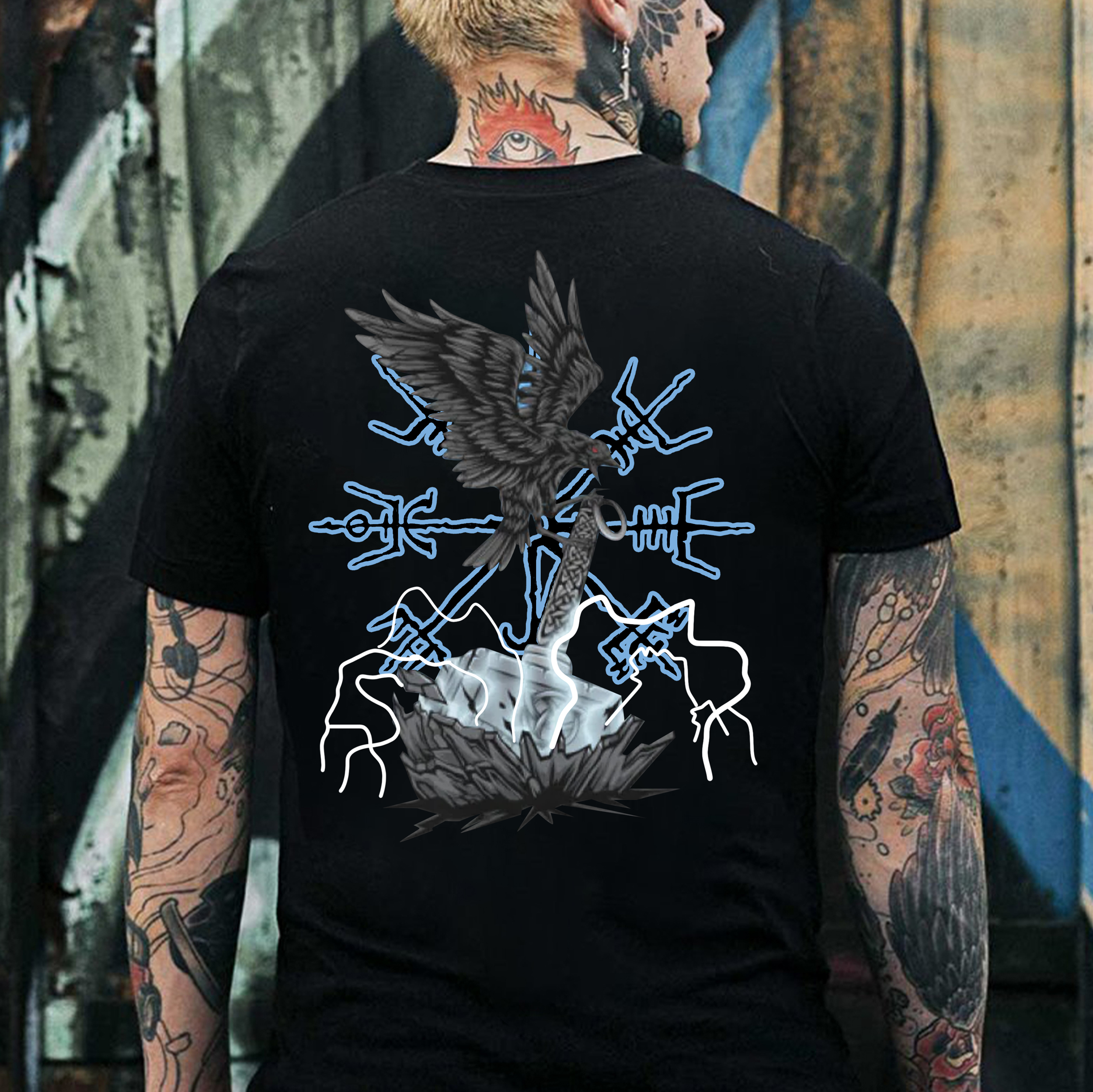 Runes Crow Print Men's T-Shirt