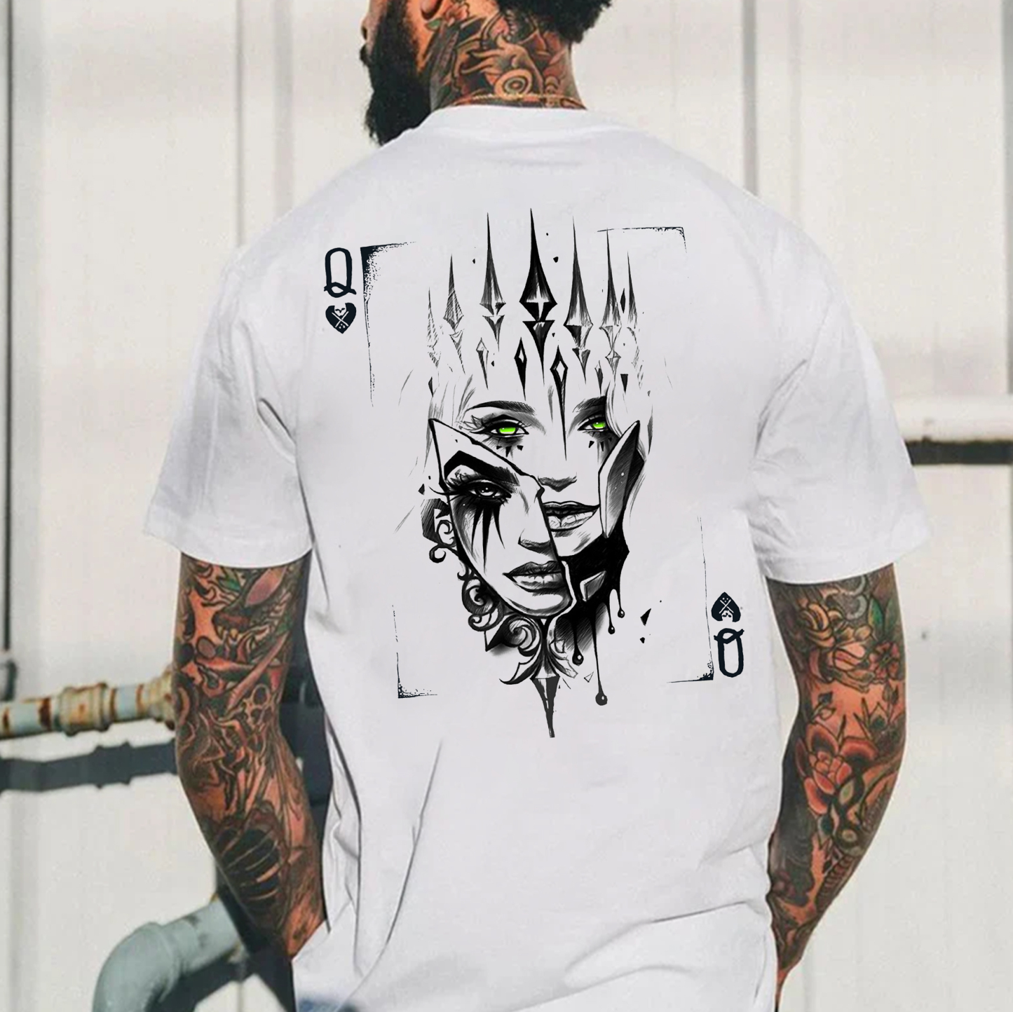 Mask Queen Poker Q Print Men's T-shirt