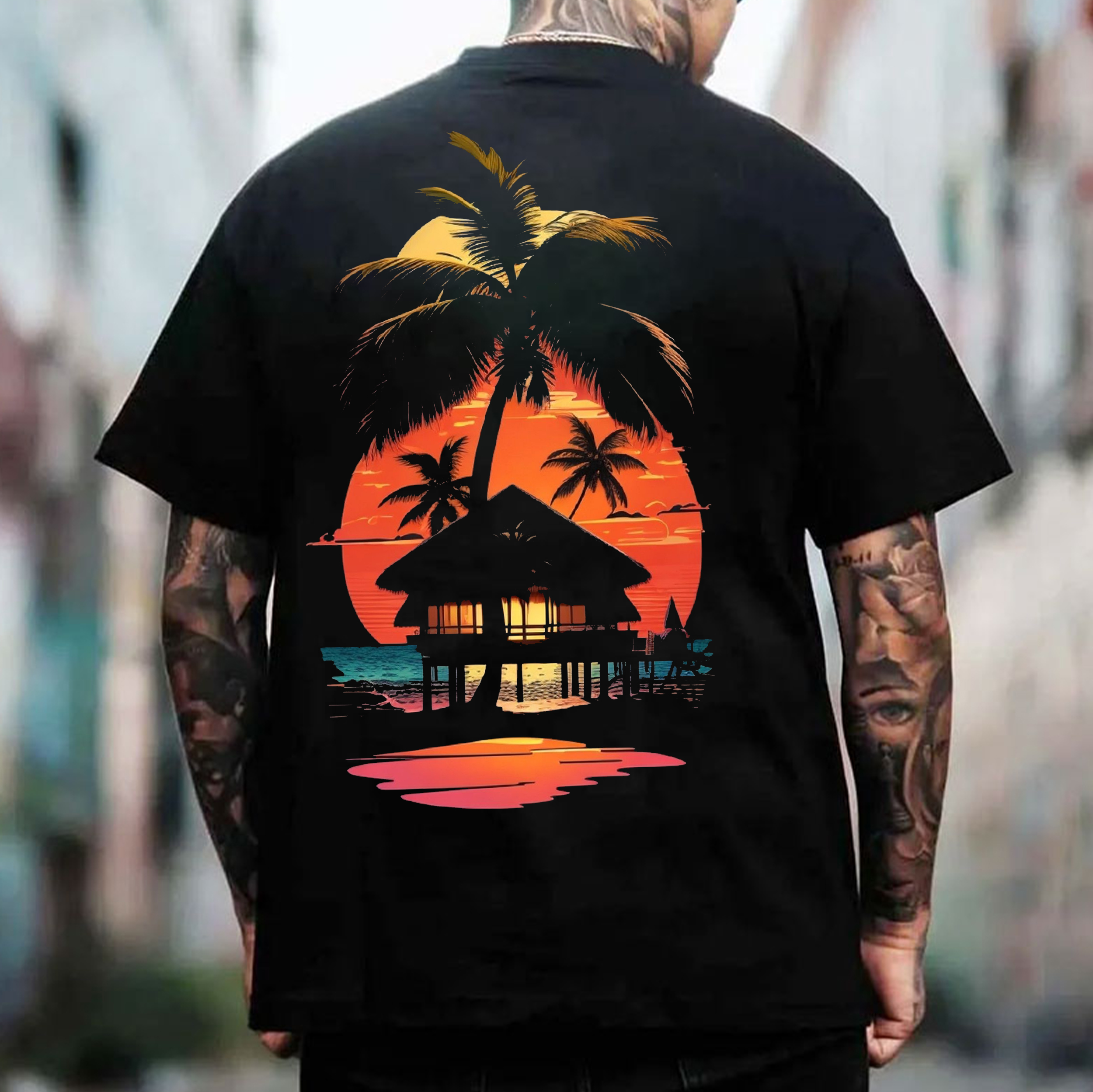 Holiday Seaside Sunset Print Men's T-Shirt