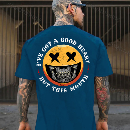 I'VE GOT A GOOD HEART BUT THIS MOUSE Skull&Evil Emoji Print Men's T-Shirt