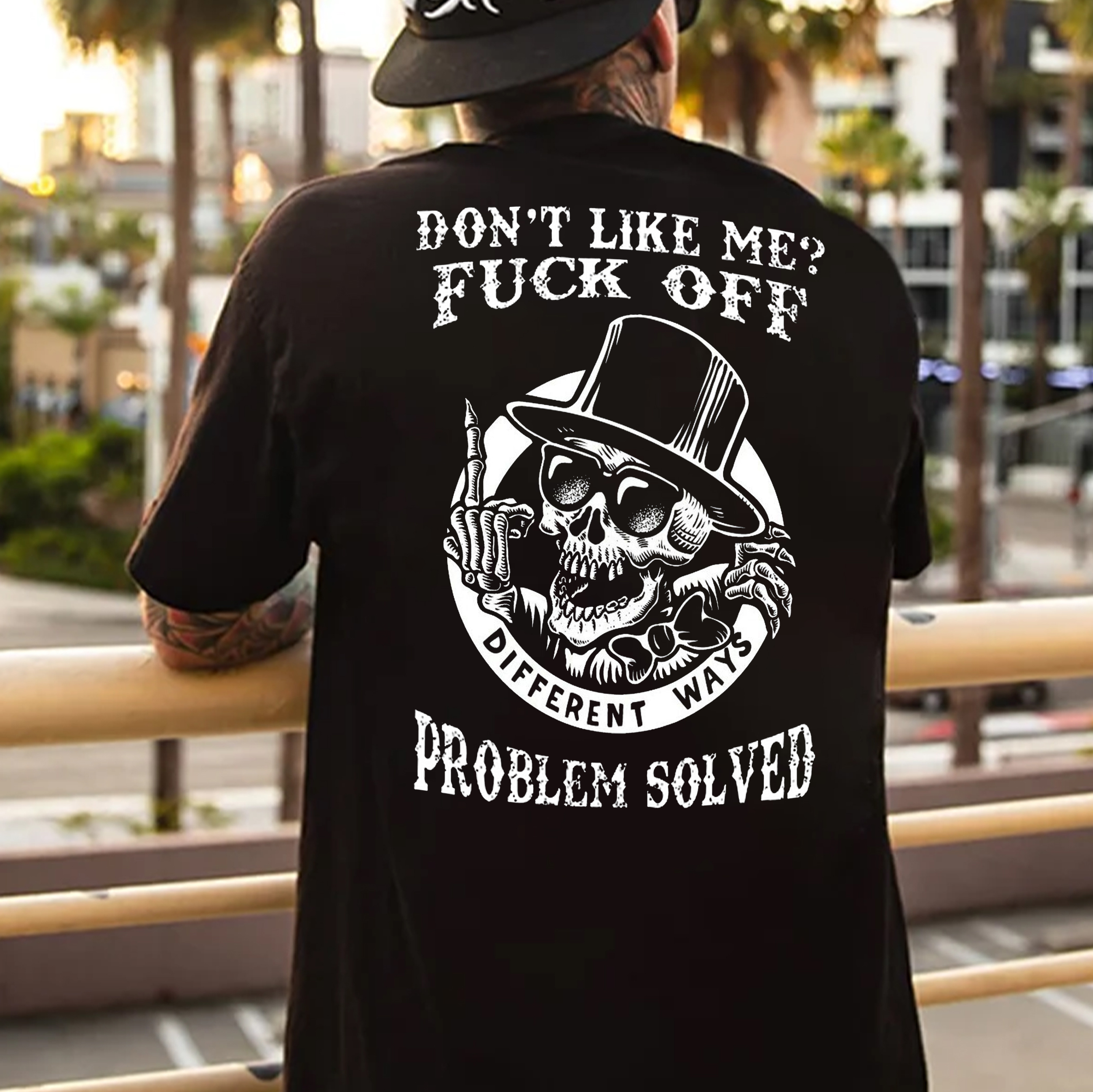DON'T LIKE ME FUCK OFF Skeleton Print Men's T-shirt