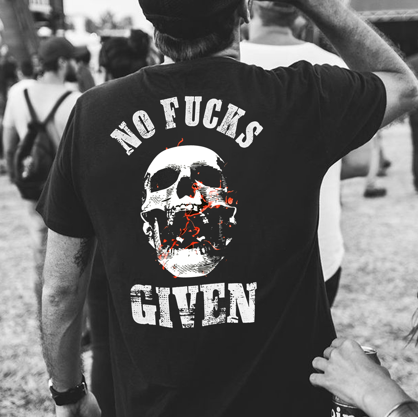 NO FUCKS GIVEN Skull Black Print T-Shirt