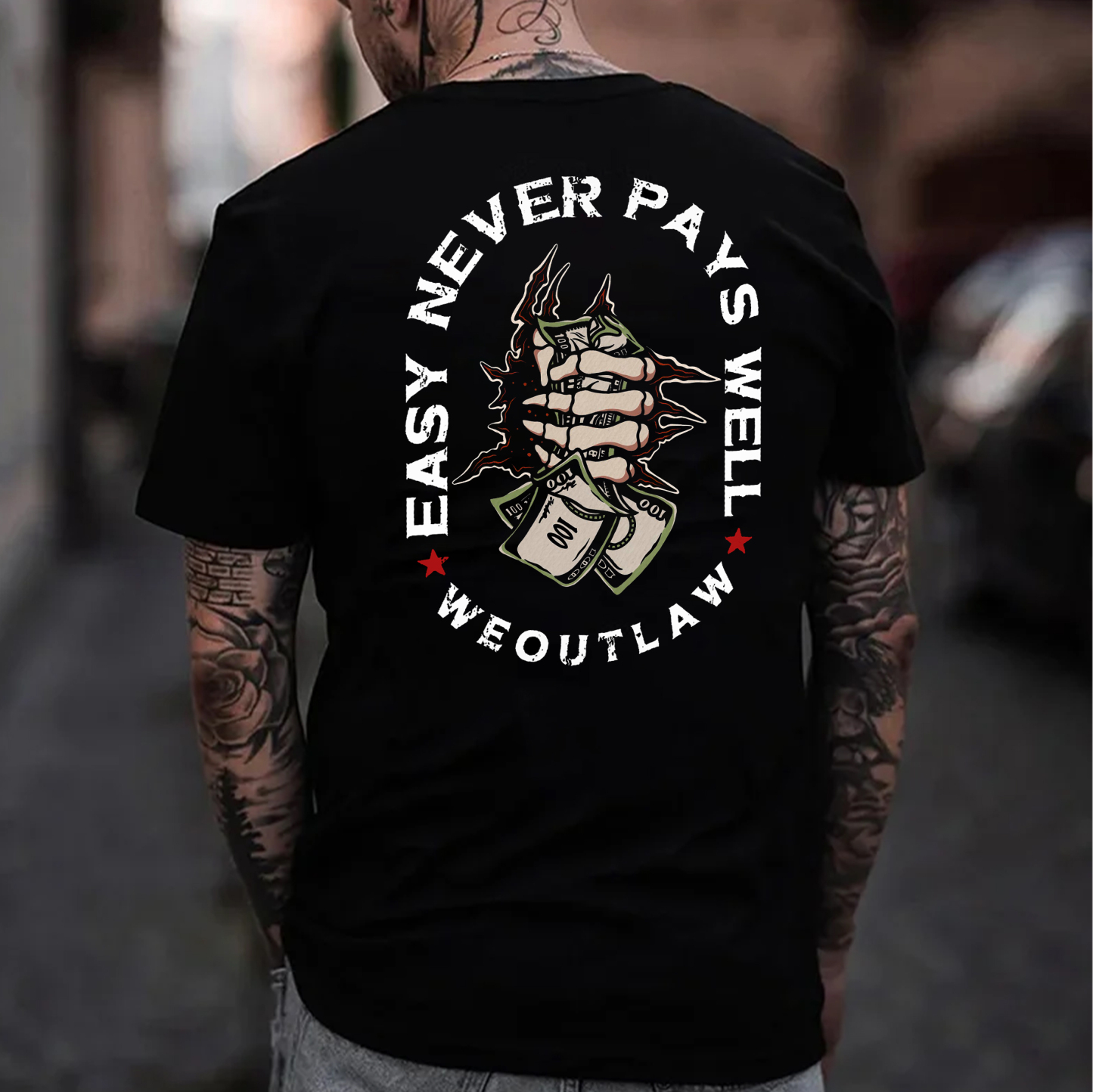 EASY NEVER PAYS WELL WEOUTLAW Bone Hand Black Print T-shirt
