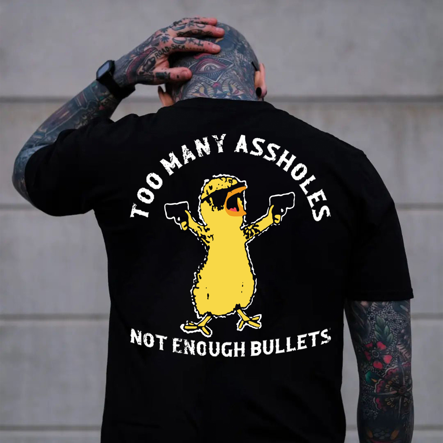 TOO MANY ASSHOLES NOT ENOUGH BULLETS Yellow Duck Print Men's T-shirt