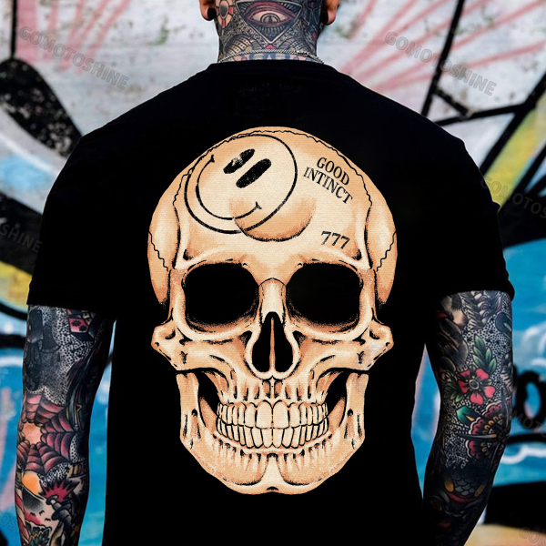 GOOD INTINCT Skull&Emoji Print Men's TShirt gomotoshine