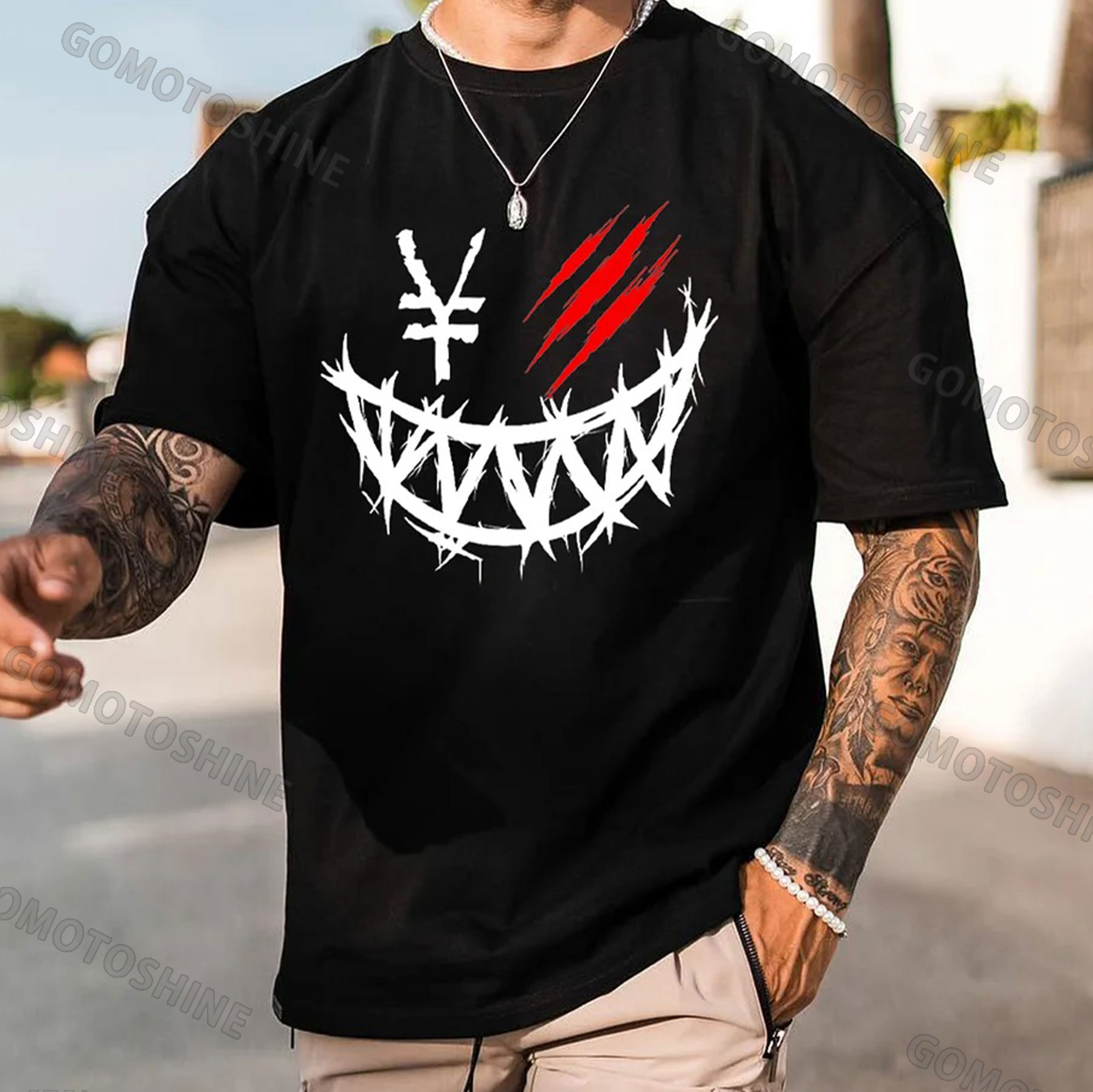 Greedy Evil Smile Emoji Print Men's T-Shirt