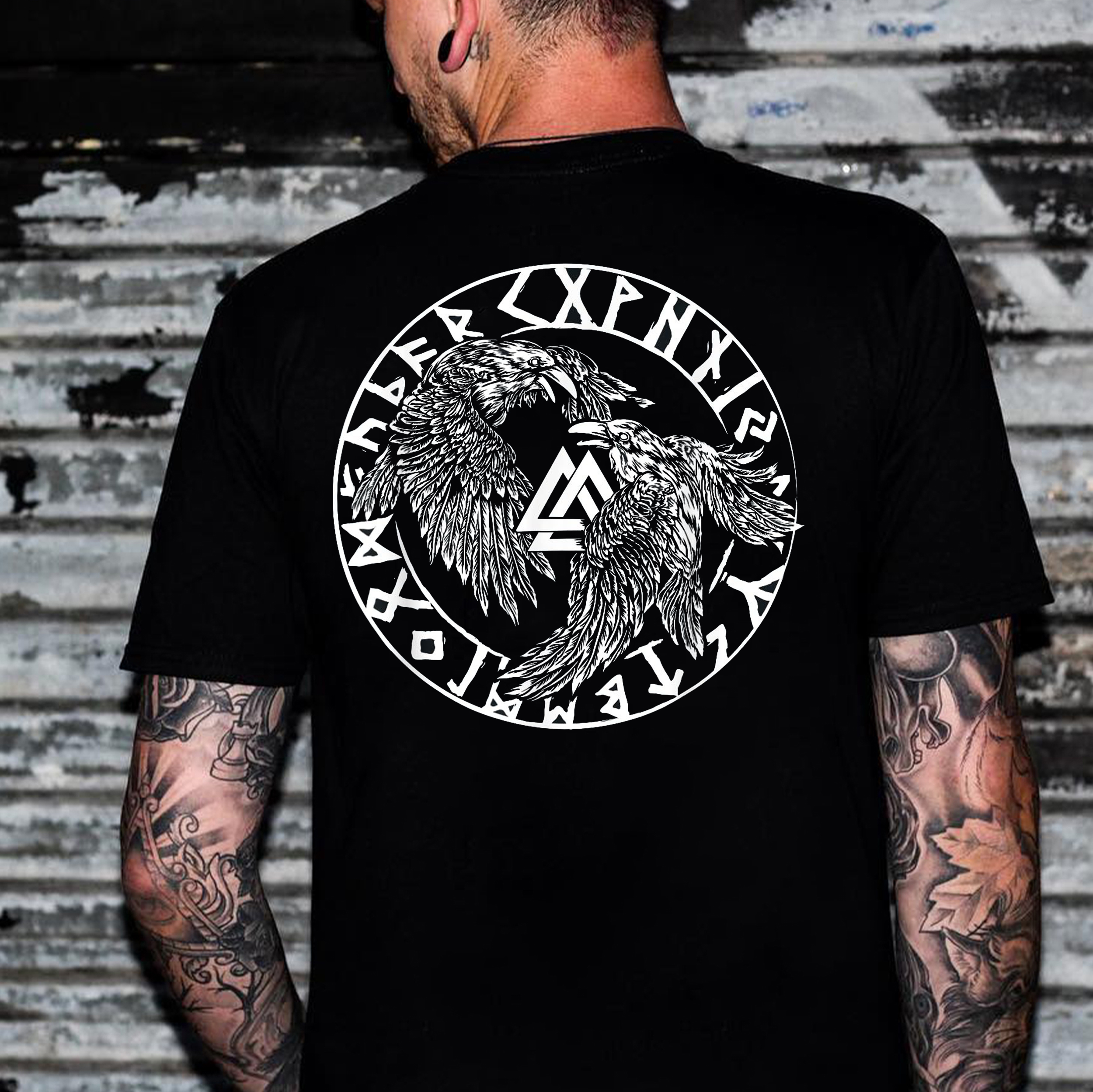 Runes Crow Black Print T-shirt