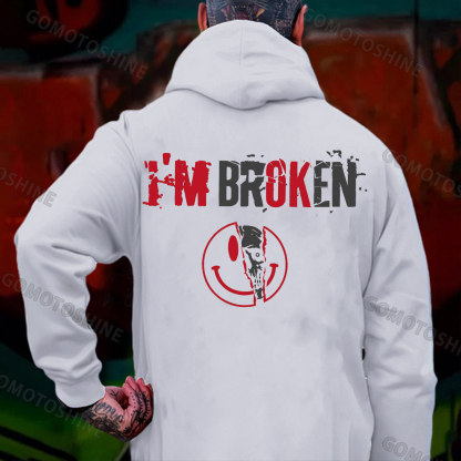 I’M BROKEN Smiling Face Graphic Casual Black Print Hoodie
