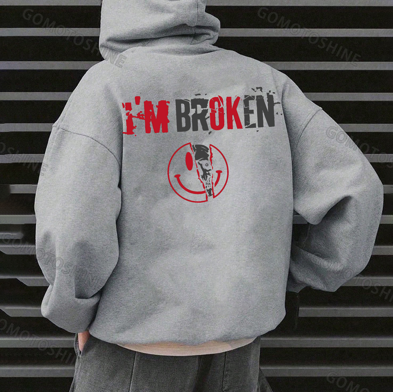 I’M BROKEN Smiling Face Graphic Casual Black Print Hoodie