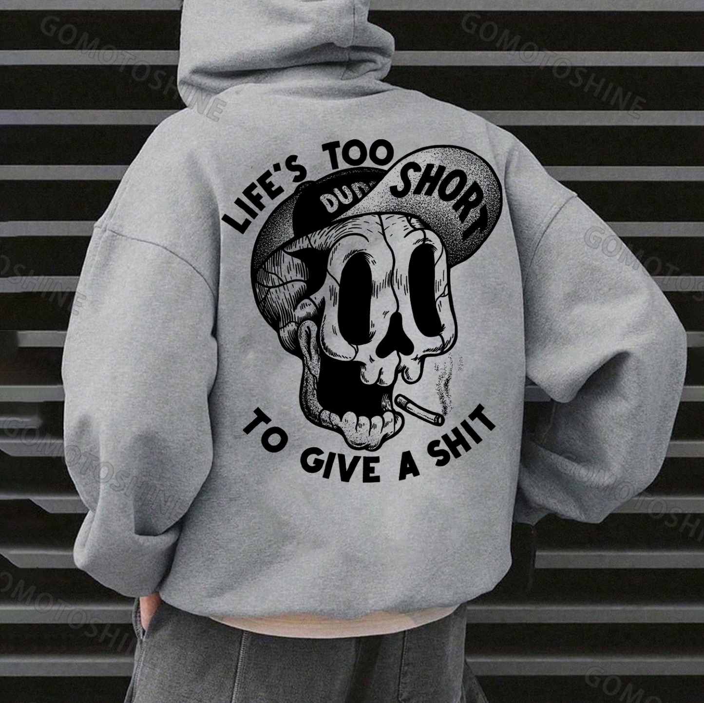 LIFE’S TOO SHORT TO GIVE A SHIT Skull with Hat Black Print Hoodie